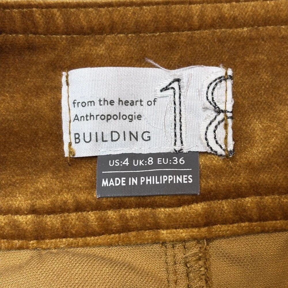 Anthropologie Building 18 Women’s 4 Button Front Velvet Mini Skirt Mustard Gold - Picture 5 of 7